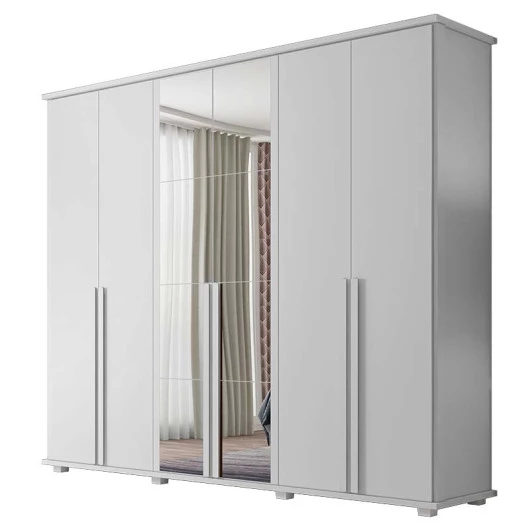 Guarda Roupa 6 Portas com Espelho 271cm Estrela RV Móveis Branco