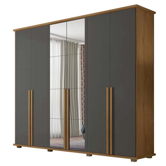 Guarda Roupa 6 Portas com Espelho 271cm Estrela RV Móveis Cinamomo/Grafite