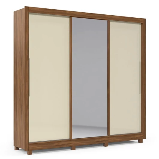 Guarda Roupa Casal Grande Espelhado 3 Portas Imperial Gelius Nogueira/Off White