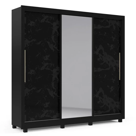 Guarda Roupa Casal Grande Espelhado 3 Portas Imperial Gelius Preto/Nero