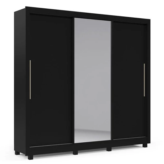 Guarda Roupa Casal Grande Espelhado 3 Portas Imperial Gelius Preto