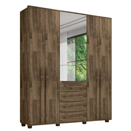Guarda Roupa 190cm 5 Portas Com Espelho Las Vegas RV Móveis Amadeirado