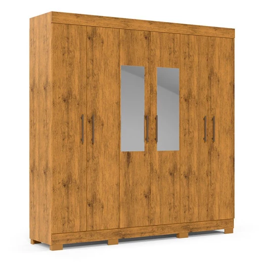 Guarda Roupa 6 Portas Com Espelho 3 Gavetas 200cm Madri Gelius Madeirado