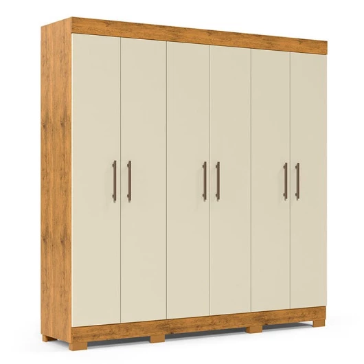 Guarda Roupa Casal 200cm 6 Portas 3 Gavetas Madri Gelius Madeirado/Off White