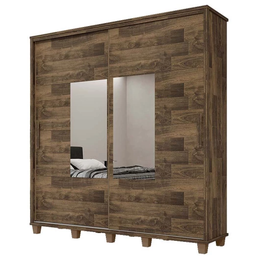 Guarda Roupa Casal 228cm Portas Correr Com Espelho Monte Carlo RV Móveis Amadeirado