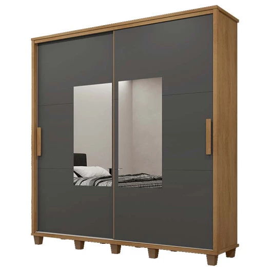 Guarda Roupa Casal 228cm Portas Correr Com Espelho Monte Carlo RV Móveis Cinamomo/Grafite