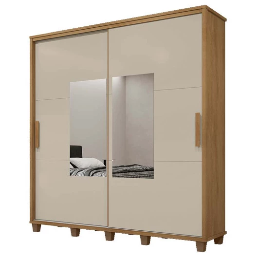 Guarda Roupa Casal 228cm Portas Correr Com Espelho Monte Carlo RV Móveis Cinamomo/Off White