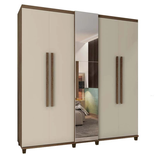 Guarda Roupa Com Espelho 5 Portas 228cm Munique RV Móveis Freijó/Off White