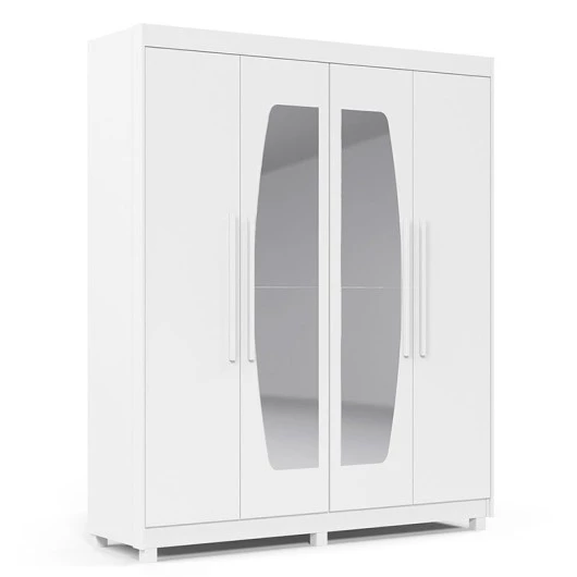 Guarda Roupa Solteiro 4 Portas Com Espelho Orion Gelius Branco