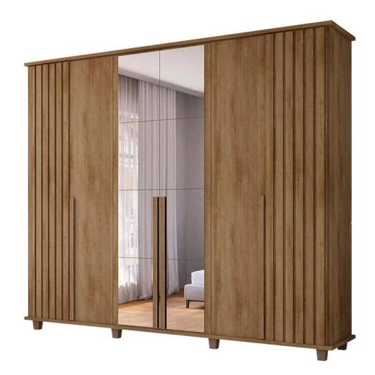 Guarda Roupa Ripado Casal 6 Portas 240cm Com Espelho França RV Móveis Cinamomo