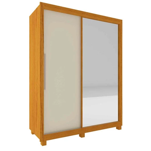 Guarda Roupa Pequeno Solteiro 149x226 com 2 Portas 1 Porta Espelho e Pés Royale Gelius Naturale/Off White