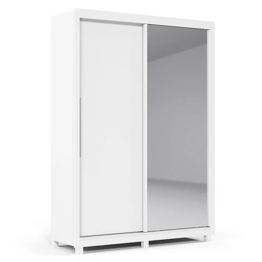 Guarda Roupa Pequeno Solteiro 149x226 com 2 Portas 1 Porta Espelho e Pés Royale Gelius Branco