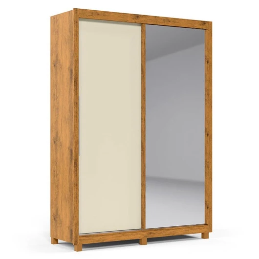 Guarda Roupa Pequeno Solteiro 149x226 com 2 Portas 1 Porta Espelho e Pés Royale Gelius Madeirado/Off White