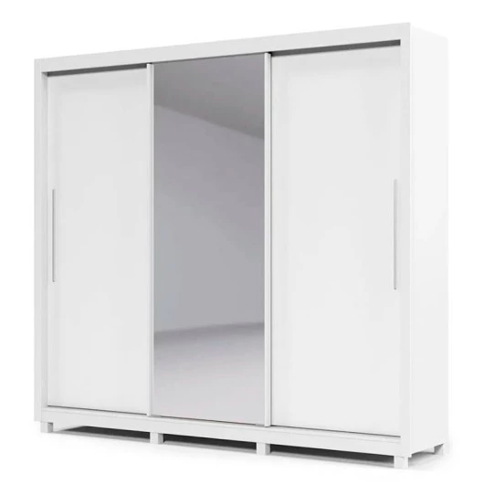 Guarda Roupa Grande Casal 3 Portas Correr 1 Porta de Espelho e Pés 228x226 Royale Gelius Branco