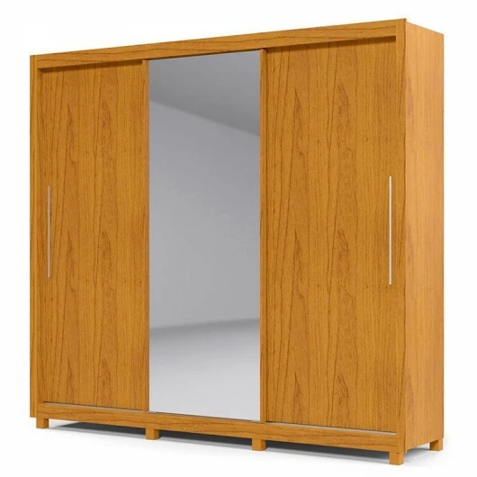 Guarda Roupa Grande Casal 3 Portas Correr 1 Porta de Espelho e Pés 228x226 Royale Gelius Naturale