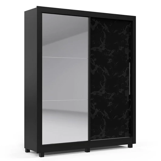 Guarda Roupa Solteiro Espelhado Com Pés Turquesa Gelius Preto/Nero