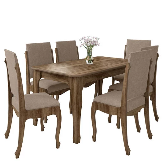 Conjunto Mesa de Jantar Luis XV Com 06 Cadeiras 160x90 Onix RV Móveis Freijo