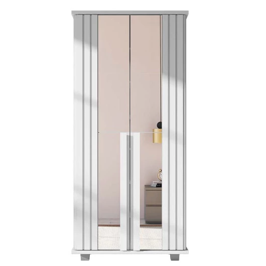 Sapateira Ripada Portas de Espelho 91x195 Requinte RV Móveis Branco