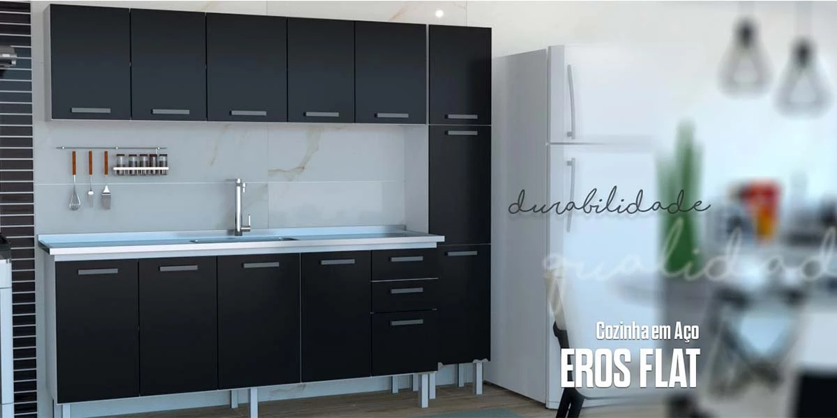 Armário Aéreo de Cozinha 4 Portas Eros Flat 160 Cozimax Preto