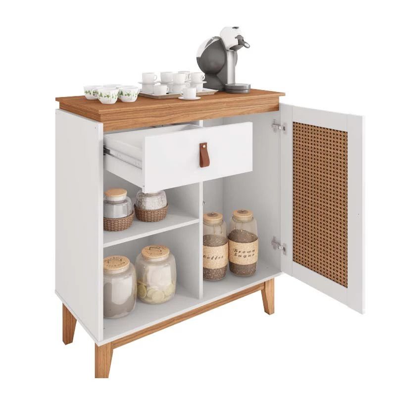 Aparador Cantinho Café 80cm 1 Gaveta Rubi Casa D Branco/Noce