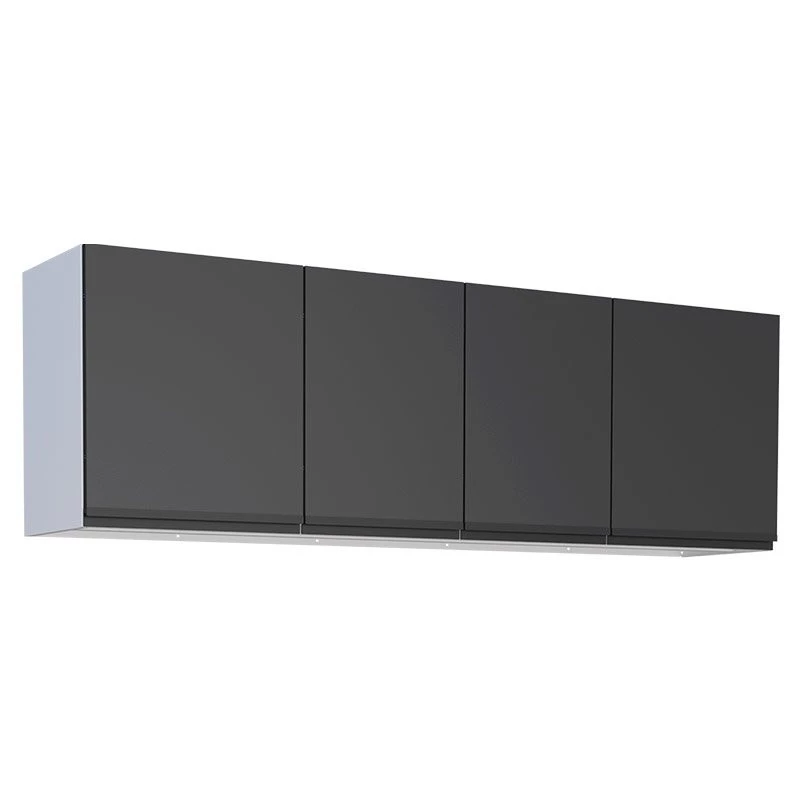 Armário Aéreo Aço 4 Portas Cozinha Gaia 180cm Cozimax Preto