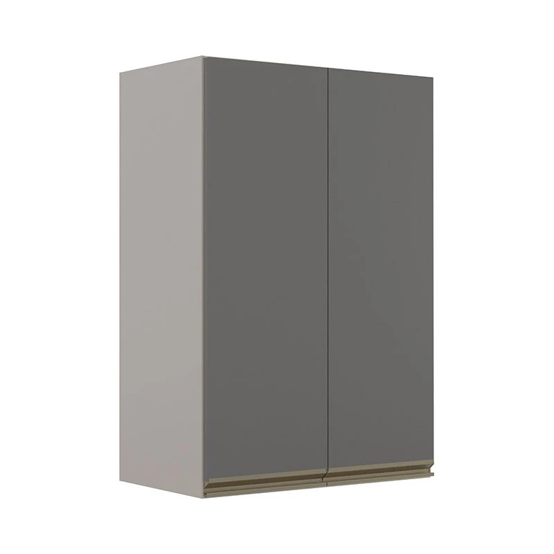 Módulo Armário Aéreo 88x60 2 Portas 100% MDF Cozinha Modulada Gold Robel Fendi/Cinza