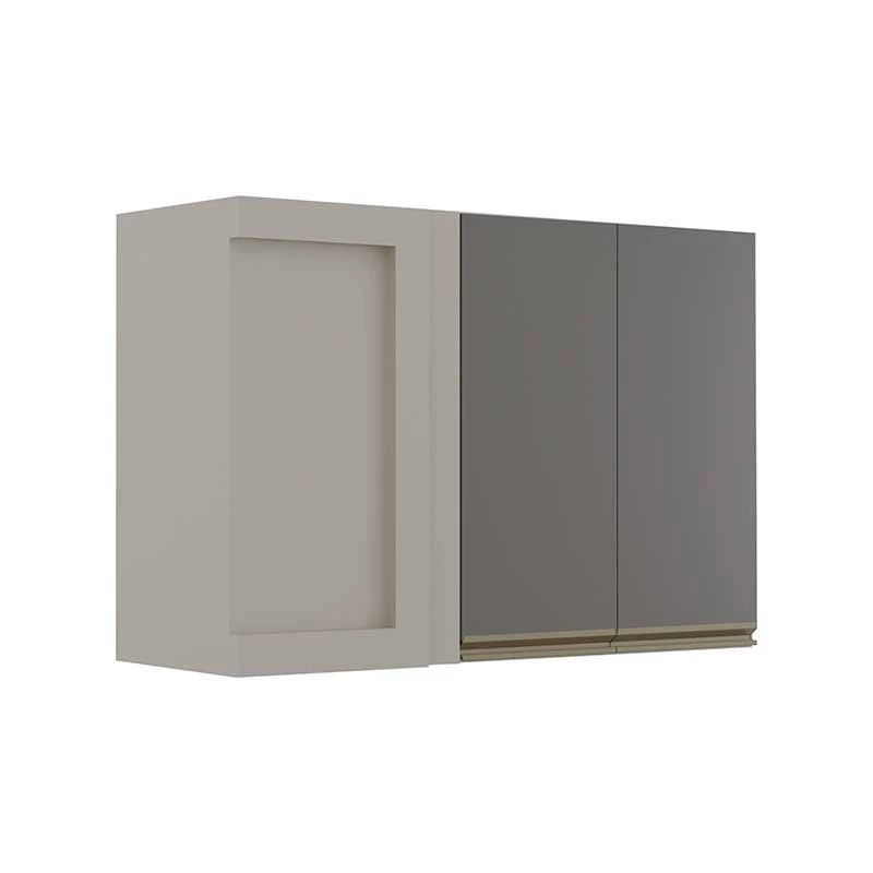 Módulo Armário Aéreo 68x100 Canto Reto Direito 100% MDF Cozinha Modulada Gold Robel Fendi/Cinza