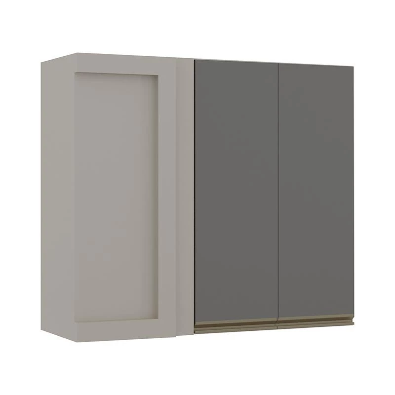 Módulo Armário Aéreo 88x100 Canto Reto Direito 100% MDF Cozinha Modulada Gold Robel Fendi/Cinza