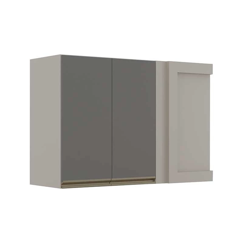 Módulo Armário Aéreo 68x100 Canto Reto Esquerdo 100% MDF Cozinha Modulada Gold Robel Fendi/Cinza