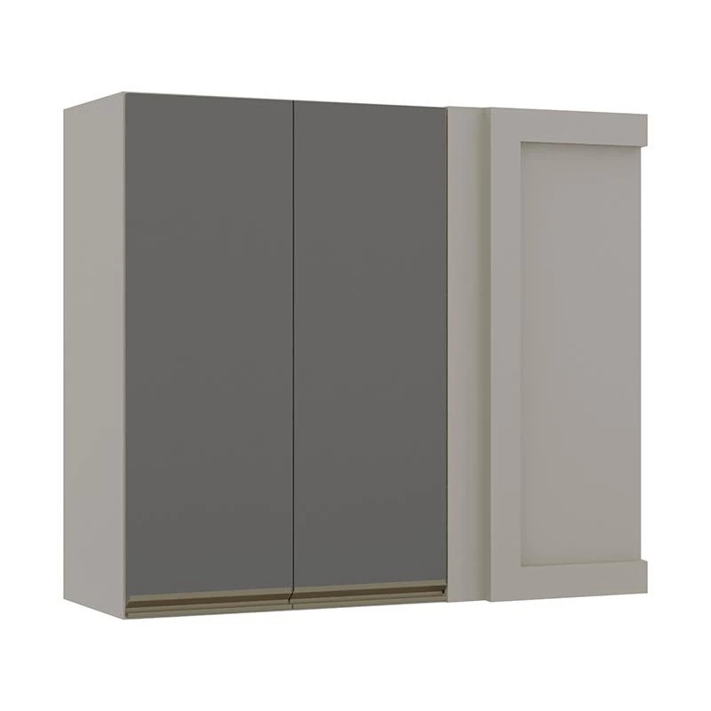 Módulo Armário Aéreo 88x100 Canto Reto Esquerdo 100% MDF Cozinha Modulada Gold Robel Fendi/Cinza