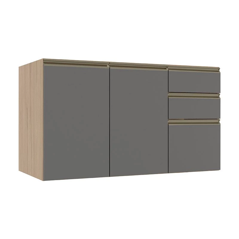 Módulo Balcão 120cm 3 Gavetas 100% MDF Cozinha Modulada Gold Robel Hanover/Cinza