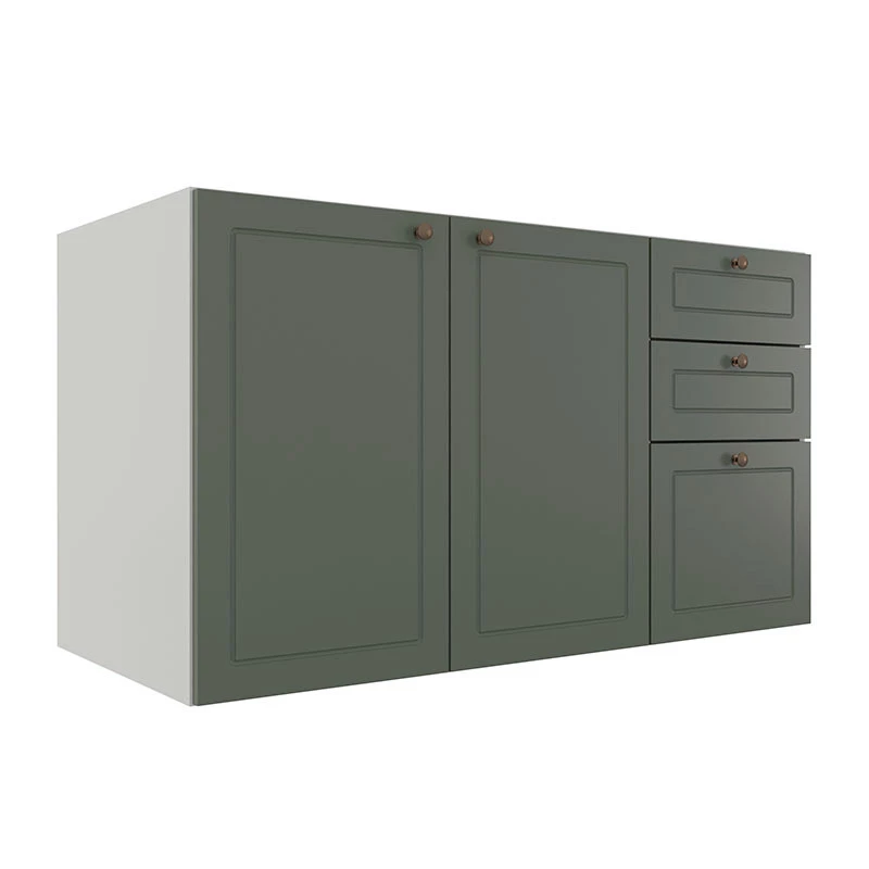 Módulo Balcao 120cm 3 Gavetas 2 Portas 100% MDF Cozinha Modulada Provence Robel Branco/Salvia Matte