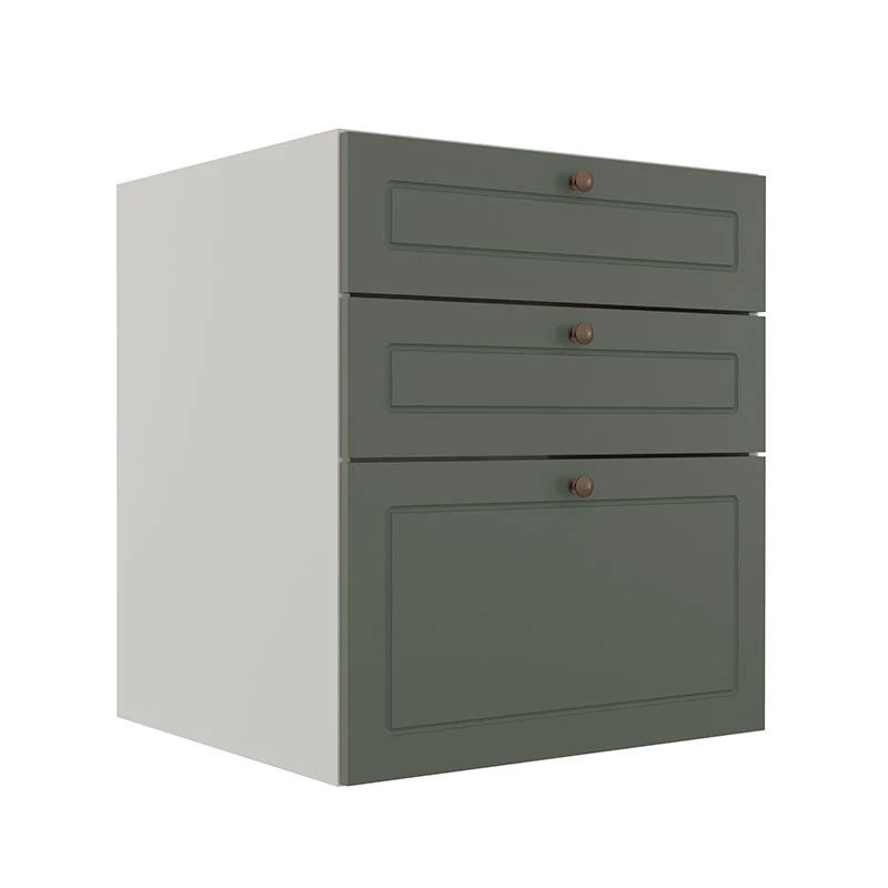 Módulo Balcao 60cm 3 Gavetas 100% MDF Cozinha Modulada Provence Robel Branco/Salvia Matte
