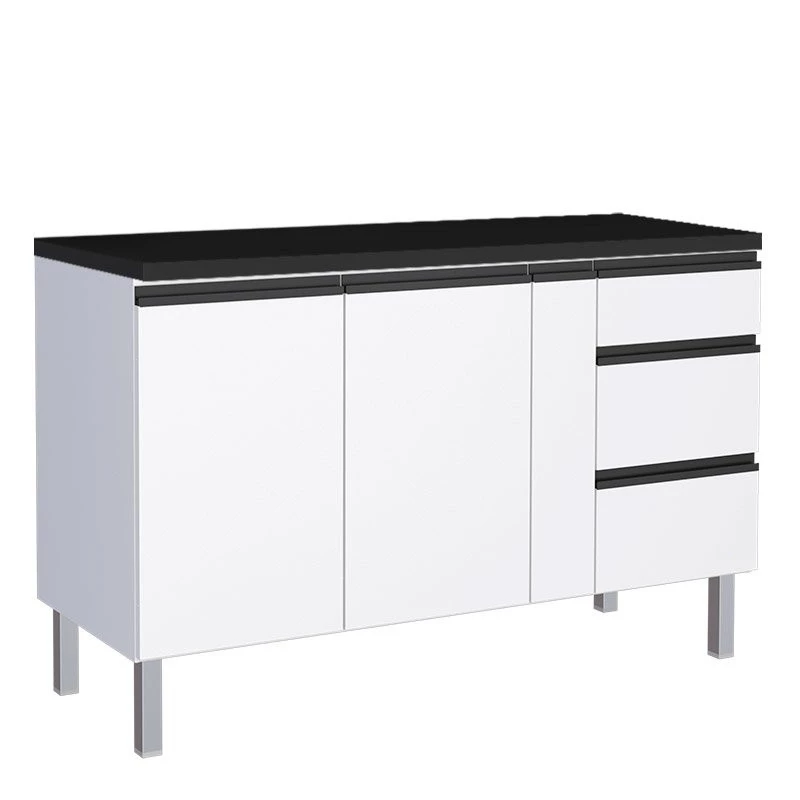 Balcão Para Cozinha de Aço 2 Portas 3 Gavetas e Porta Tempero Gaia 150cm Com Tampo Cozimax Branco 