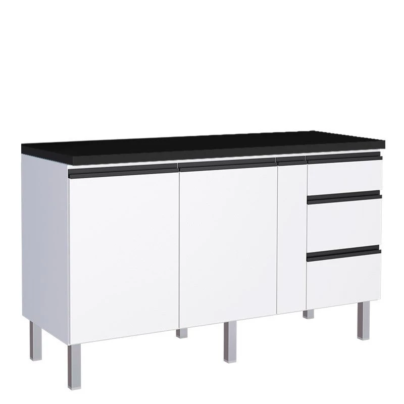 Balcão Para Cozinha de Aço 2 Portas 3 Gavetas e Porta Tempero Gaia 160cm Com Tampo Cozimax Branco 