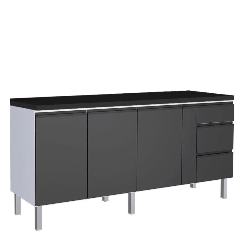 Balcão Para Cozinha de Aço 3 Portas 3 Gavetas e Porta Tempero Gaia 200cm Com Tampo Cozimax Preto