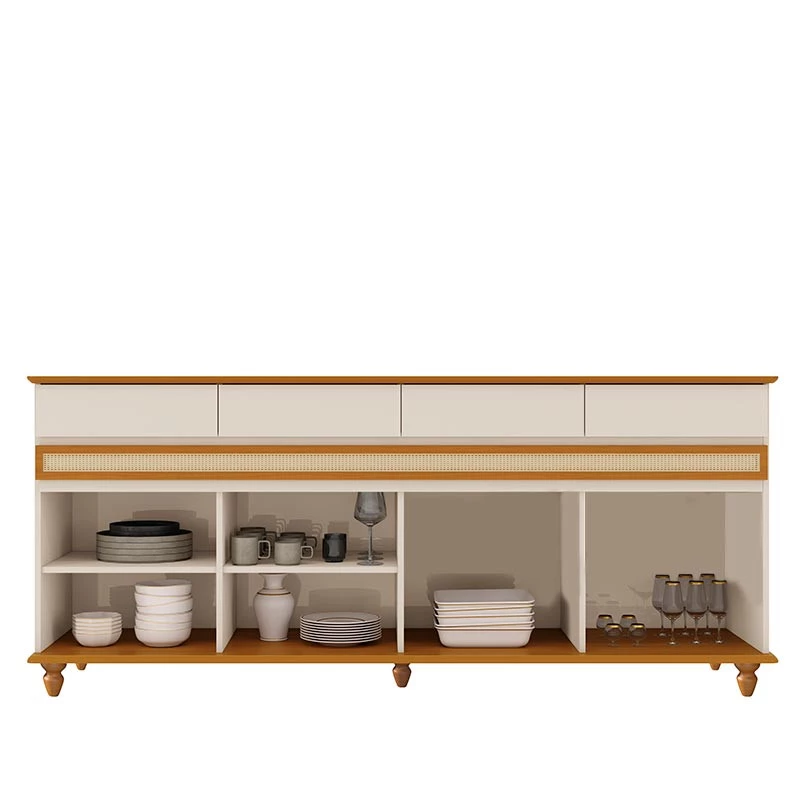 Buffet Sala Jantar Grande 184cm 4 Portas 4 Gavetas Açores EDN Off White/Cedro
