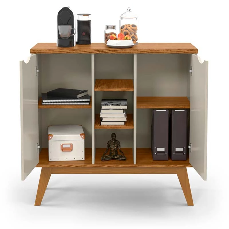 Balcão Pequeno Cantinho do Café 100cm 2 Portas Prism Patrimar Off White/Cumaru