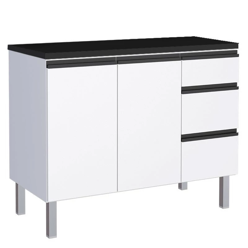 Balcão Para Cozinha de Aço 2 Portas 3 Gavetas e Porta Tempero Gaia 120cm Com Tampo Cozimax Branco 