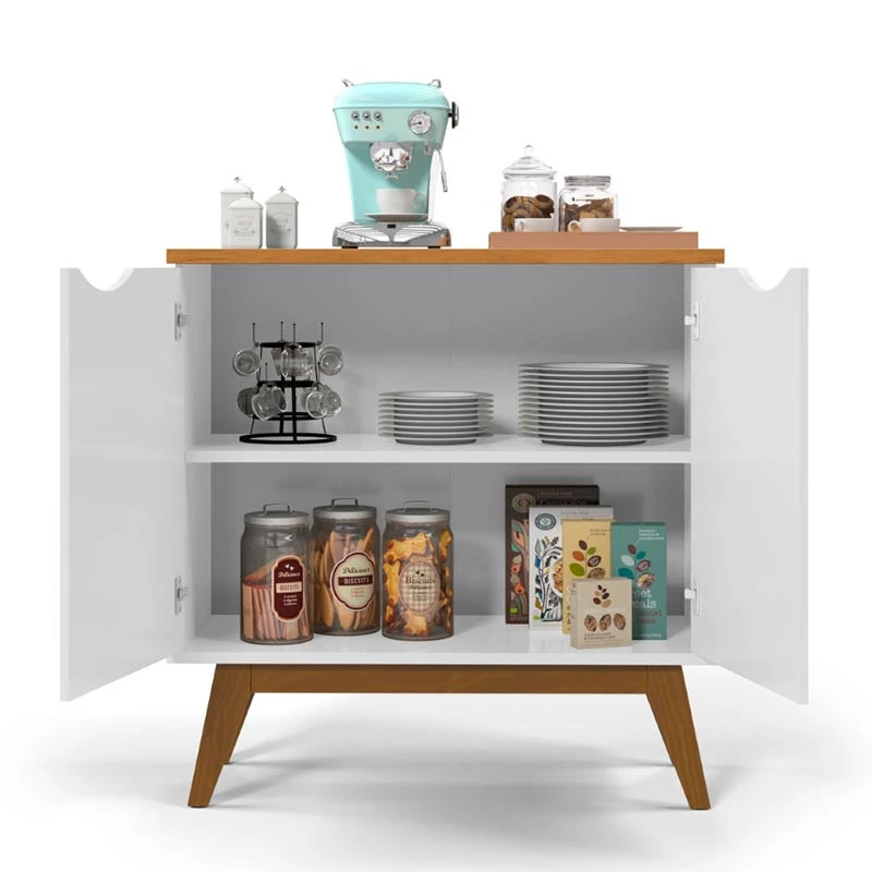 Buffet Aparador Pequeno 2 Portas 81cm Prism Patrimar Branco/Cinamomo