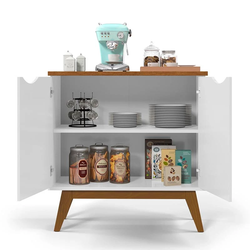 Buffet Aparador Pequeno 2 Portas 81cm Prism Patrimar Branco/Cumaru
