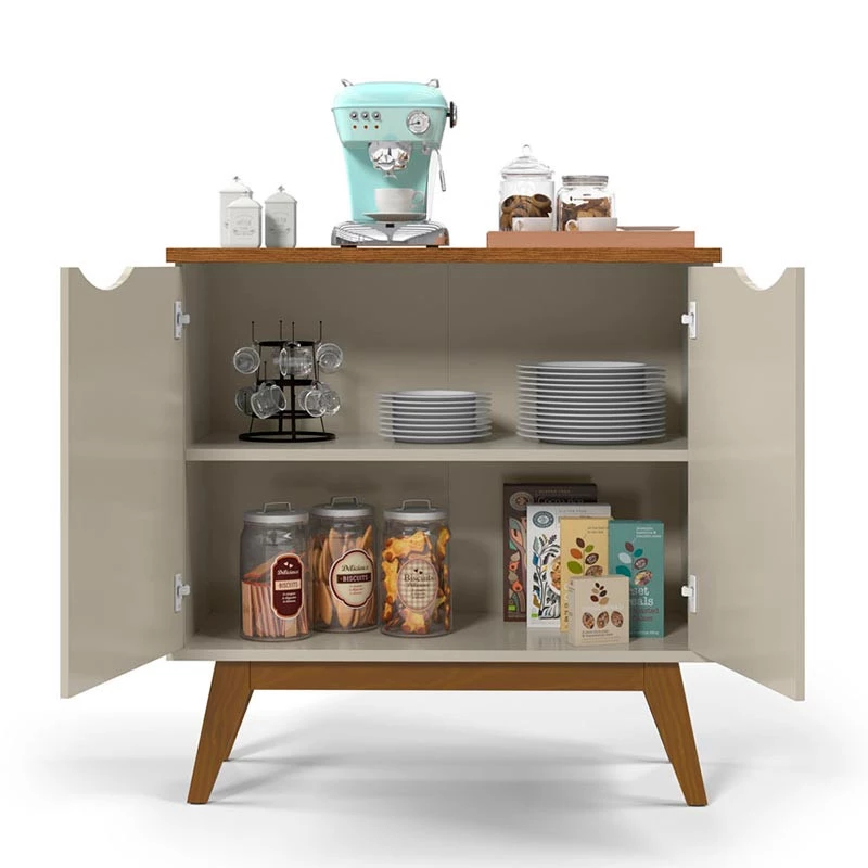 Buffet Aparador Pequeno 2 Portas 81cm Prism Patrimar Off White/Cumaru