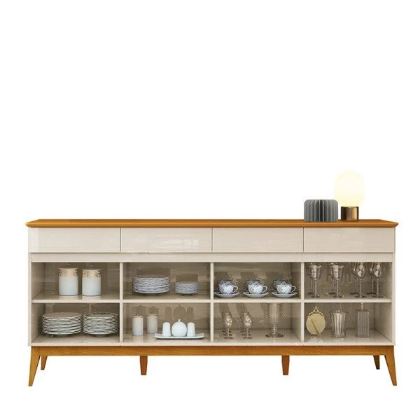 Buffet 190cm Sala Jantar 4 Portas 4 Gavetas Magnum EDN Off White/Cedro