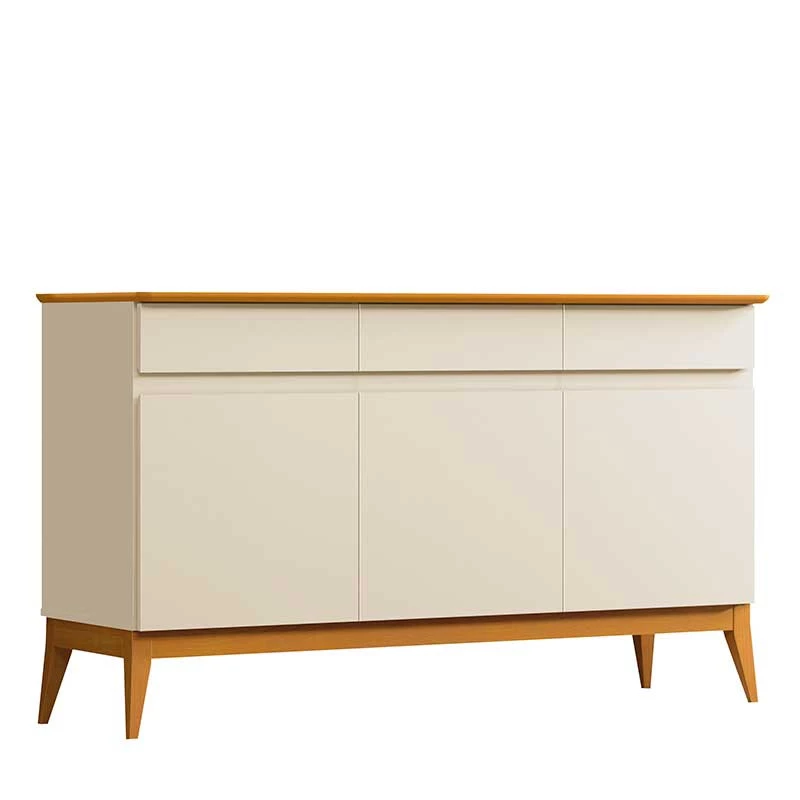 Buffet 140cm Sala Jantar 3 Portas 3 Gavetas Magnum EDN Off White/Cedro