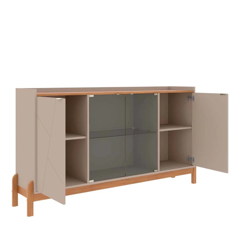 Buffet Cristaleira 1.7 Porta de Vidro Sala de Jantar Bari Casa D Off White/Cedro