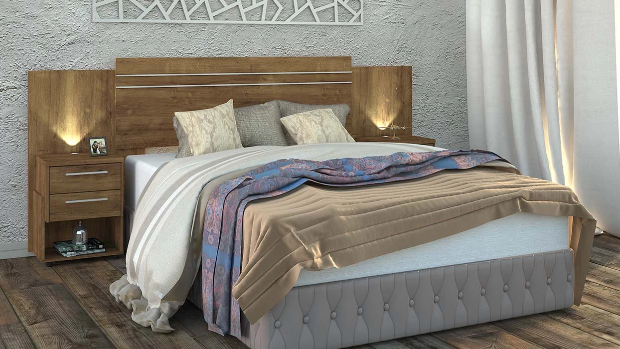 Cabeceira Com LED Casal / Queen Bahamas Mirarack Canela
