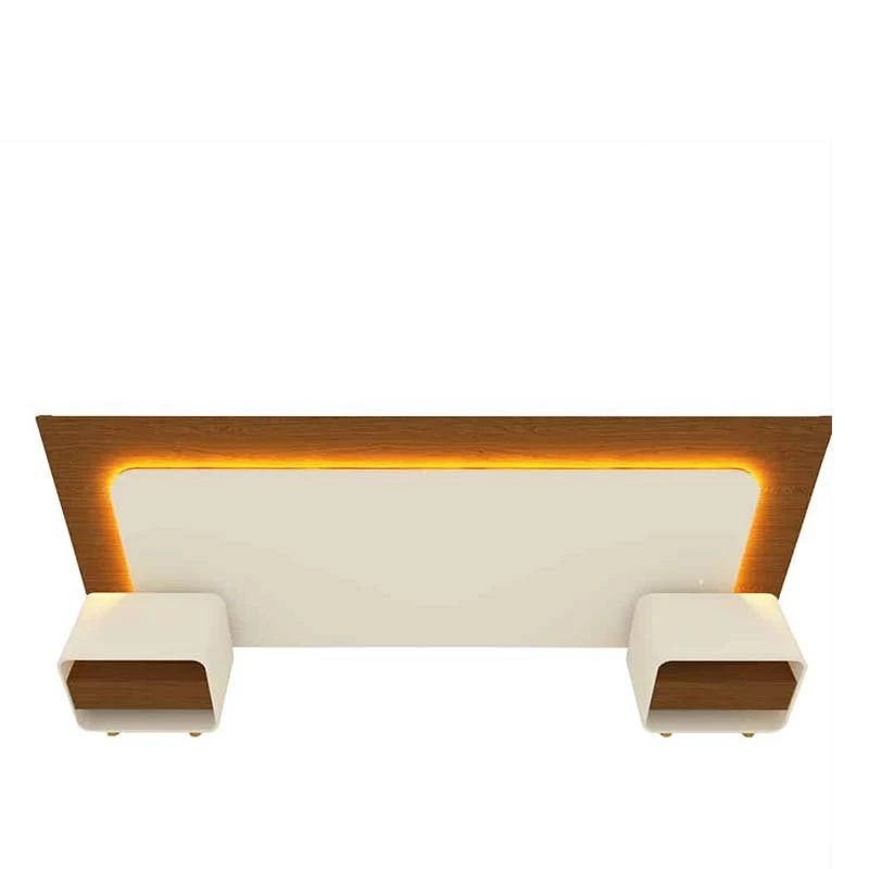 Cabeceira Para Cama Box de Casal Queen e King com 2 Mesas de Cabeceiras Innova Gelius Castanho/Off White