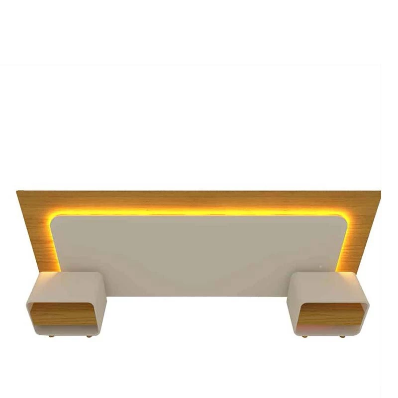 Cabeceira Para Cama Box de Casal Queen e King com 2 Mesas de Cabeceiras Innova Gelius Naturale/Off White