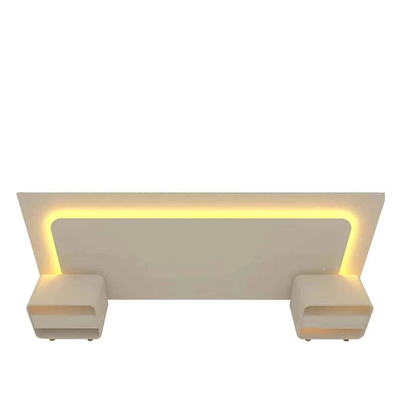 Cabeceira Para Cama Box de Casal Queen e King com 2 Mesas de Cabeceiras Innova Gelius Off White