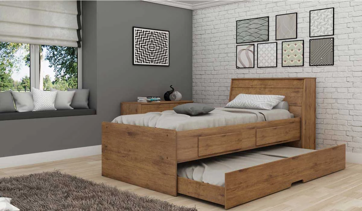 Cama de Solteiro Bibox com Auxiliar Teen Gelius Madeirado
